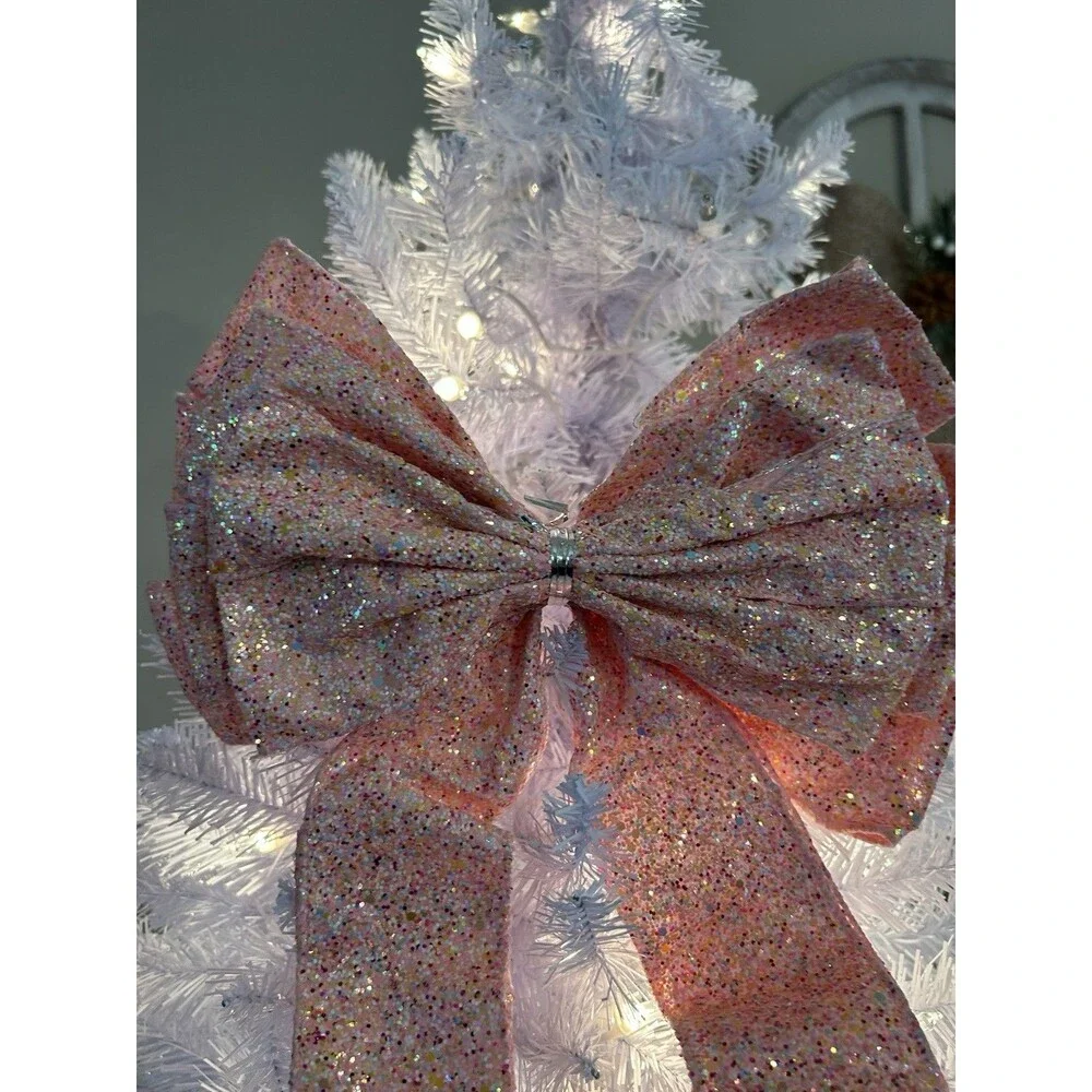 Celebrate It Christmas Pink Glitter Bow & Wired Ribbon Set, Christmas Easter
